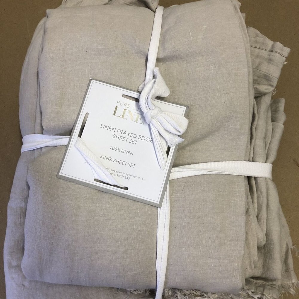 Pure Luxury Linen Belgian Frayed Edge King Sheet Set